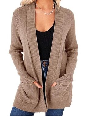Staccato Women’s Brown Waffle Knit Open Front Cardigan